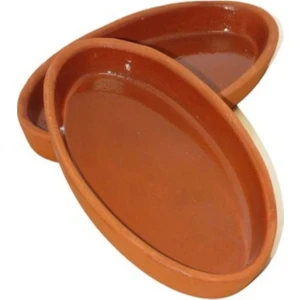 EKS Ticaret Çavuş Içi Sırlı Toprak Güveç 25 Cm Oval Güveç Tava 2'Li Set Toprak Güveç Kayık Tabak
