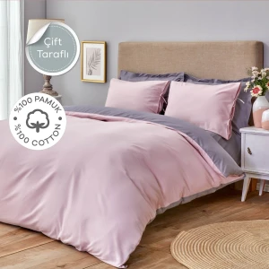 Sheri Home Basic Gül Kurusu Koyu Gri Çift Taraflı Çift Kişilik Nevresim 200X220 Pinkcastl