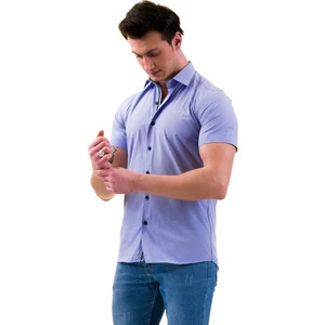 Exve Exclusive Gök Mavi Göğüs Garni Detaylı Slim Fit Kısa Kollu Pamuk Gömlek