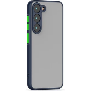 Case World Samsung Galaxy S23 Kapak ile Uyumlu Kamera Korumalı Silikon Kenarlı Renkli Düğmeli Arkası Mat Silikon Kılıf - Lacivert
