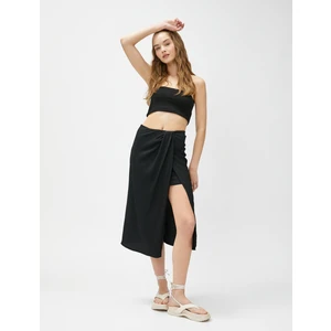 Midi Etek Drapeli Yırtmaçlı Astarlı Dokulu