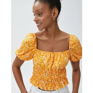 Crop Tişört Çiçekli Gipeli Balon Kol