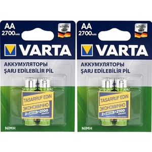 4 Adet 2700MAH Ni-Mh Aa ŞARJLI(1000 Kez Şarj Edilebilir) Kalem Pil VARTA-2700