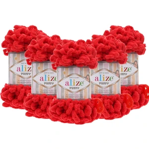 Puffy El Örgü Ipliği 5'li Paket - 56 Kırmızı - 100 Gr. 9 Mt. Parmak Örgü Ipi