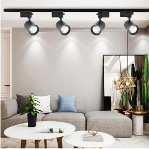 LED Siyah Kasa Beyaz Işık 4 Adet 360 Derece Dönen LED Ray Spot Lamba 1 Metre Raylı Armatür