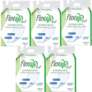 Flexi Life Fle x i Life Fle x ilife Plus Kaydırmaz Bantlı Hasta Yatak Koruyucu Örtü 60 x 90 cm  30 Lu 5 Paket 150 Kullanım