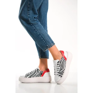 MB6303-Z Kadın Kalın Taban Zebra Desenli  Hakiki Deri Sneaker & Spor Ayakkabı