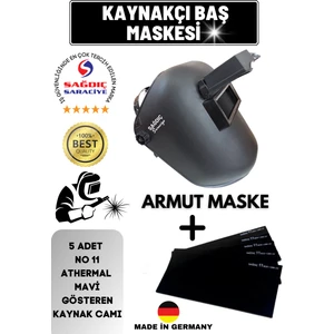 Sağdıç Saraciye Kaynakçı Armut Tip Baş Kaynak Maskesi ve Athermal Kaynak Camı 9 Numara