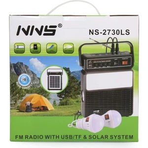 Solar Güneş Panelli Radyolu Bluetooth Hoparlör Torç LED Fenerli Kamp Lambası 2xampul