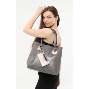 Kadın Kroko Desen Cüzdanlı Büyük Boy Omuz Çantası