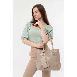 Kadın Kroko Desen Cüzdanlı Büyük Boy Omuz Çantası