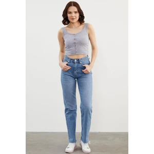 Düğmeli Kısa Kalın Askılı Atlet - Gri