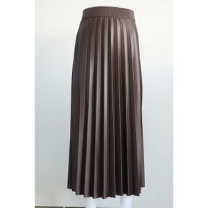 Neva Style - Pileli Koyu Kahverengi Tesettür Etek 4892KKH