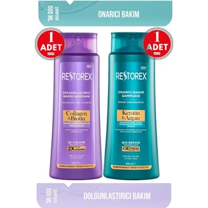 Keratin & Argan Şampuan 500 Ml + Collagen&Biotin Dolgunlaştırıcı Şampuan 500 Ml Restorex Keratin + Collegen