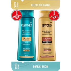 Bakım Şampuanı 7 Besleyici Yağ 500 Ml + Keratin & Argan Şampuan 500 Ml Restorex Besleyici Yağ + Keratin