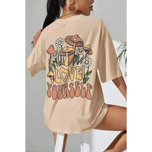 Kadın Love Yourself Baskılı Oversize T-Shirt