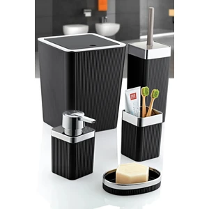 Grimor Life 5 Parça Akrilik Çizgili Metalize Kaplamalı Lüx Banyo Seti Siyah