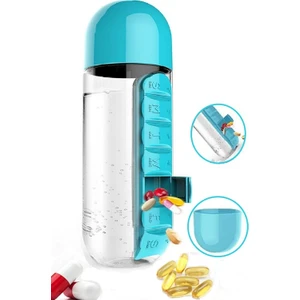 600 ml 7 Bölmeli Ilaç Saklamalı Suluk Matara Spor Ofis 7 Günlük Ilaç Hap Bölmeli Şık Sızdırmaz Suluk