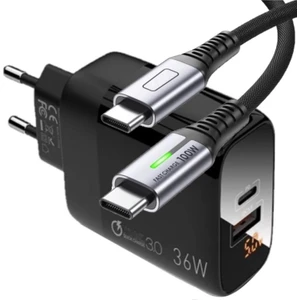 C7 (Type-C)+Micro Usb Girişli Şarj Adaptörü-36W + C1 Type-C To Type-C 5A/100W Şarj Kablosu -2mt