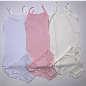 Adn Underwear Kız Çocuk 3'lü Karışık Renkli Jakarlı Takım Ip Askılı Atlet, Slip Külot Takım Iç Giyim