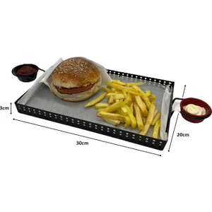 Metal Cafe, Restaurant, Ev, Ofis Sunum Tepsisi, Cafe ve Restaurant Burger Sunum Tepsisi Sofra, Masa Ekipman Model-1 Siyah