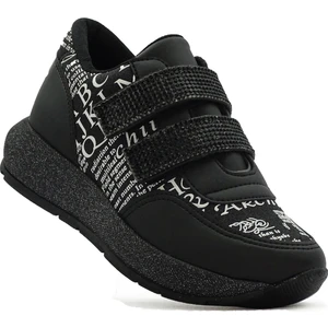 Simli Taşlı Çift Cırtlı Bantlı Kolay Giyim Kız Spor Sneaker Ayakkabı