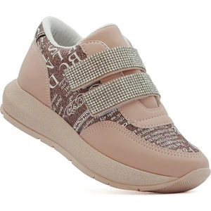 Simli Taşlı Çift Cırtlı Bantlı Kolay Giyim Kız Spor Sneaker Ayakkabı