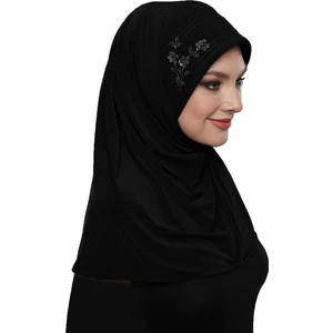Fidan Bone Takmatik Taşlı El İşi Boncuk İşlemeli Siyah Hazır Türban Tesettür Bone Namaz Örtüsü