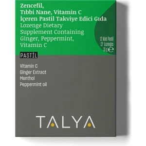 Zencefil, Tıbbi Nane, Vitamin C İçeren Takviye Edici Gıda, 12 Adet Pastil