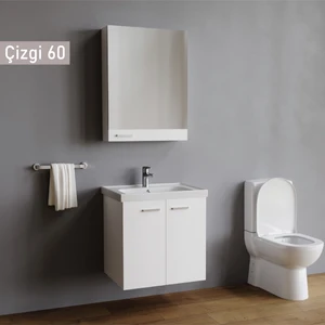 Çizgi 60 cm Beyaz Mdf Banyo Dolabı Takımı