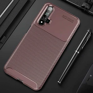 Huawei Honor 20 Kılıf Karbon Silikon Case Kahverengi