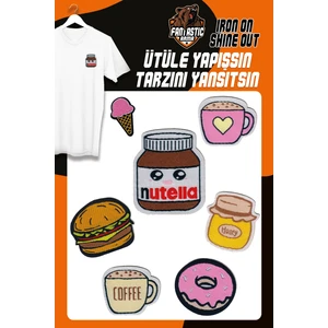 Ütü Ile Yapışan Dokuma Arma Seti Patch Yama Coffee, Donut, Nutella, Hamburger Modeli