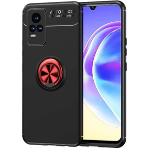 Vivo V21E Kılıf Yüzüklü Magnetli Ravel Case Siyah - Kırmızı