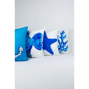 Cango Home Çift Taraflı Mavi Marin Desenli 4'lü Dijital Baskılı Kırlent Kılıfı Seti 4KMBS001-CT