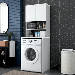 Azzuri Furniture Çamaşır Makinesi Dolabı 3 Raflı Kapaklı Banyo Dolabı Beyaz AZR-65180