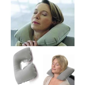 Şişirilebilir Kamp Minderi Seyahat Boyun Yastığı Kamp Seti (2 Ürün) Gri