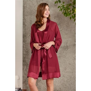 Pierre Cardin 7085 Kadın Çeyizlik Dantelli Saten 4'lü Set-Bordo