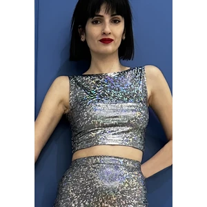 Due Stelle Hologram Sırt Dekolteli Crop Üst