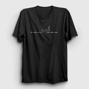 Unisex Siyah Ekg Cat Kedi T-Shirt