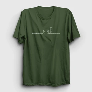 Unisex Haki Ekg Cat Kedi T-Shirt