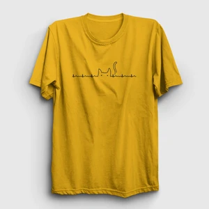 Unisex Sarı Ekg Cat Kedi T-Shirt