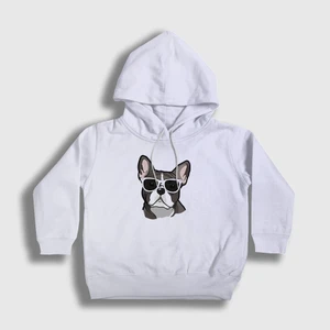 Unisex Çocuk Beyaz French Bulldog Köpek Kapüşonlu Sweatshirt