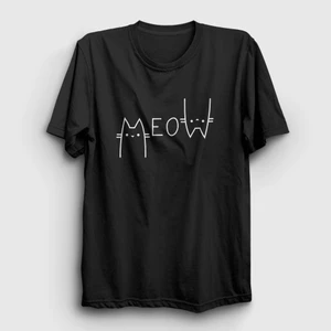 Unisex Siyah Meow Cat Kedi T-Shirt