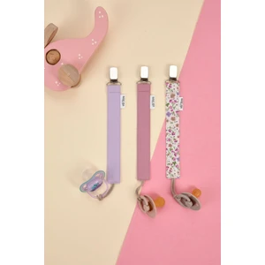 e&f Store 3'lü Lila Gül Kurusu Bahar Çiçekli Emzik Askısı Seti - %100 Pamuk Kumaş - 3'lü Emzik Zinciri Seti