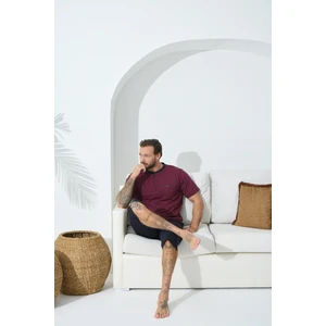 Midi Yaka Battal Kısa Kol Büyük Beden Kapri Boy Pijama Takim