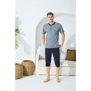 Midi Yaka Battal Kısa Kol Büyük Beden Kapri Boy Pijama Takim