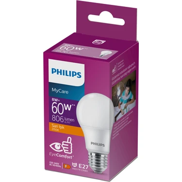 PHILIPS LED 8-60W AMPUL 2700K SARI