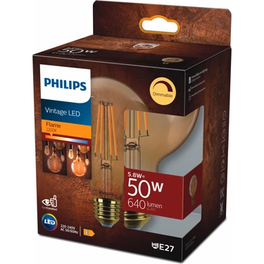 PHILIPS FILAMENT 50W GOLD AMBER GLOBE G95 DİMLENEBİLİR AMPUL SARI