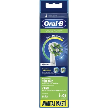 Oral-B Cross Action Diş Fırçası Yedek Başlık 4'lü Gelişmiş Fırça Kılı Teknolojisi ile Derin