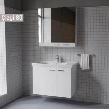 Era Çizgi 80 cm Beyaz Mdf Banyo Dolabı